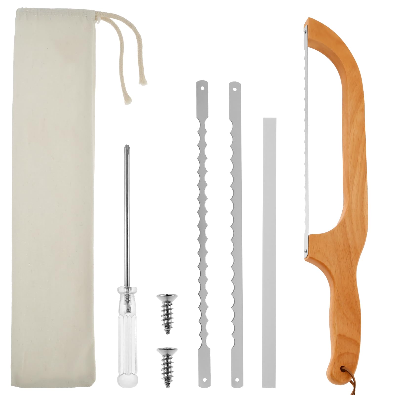 Bread Bow Saw Knife with 2 Extra Stainless Steel Serrated Blades Ergonomic Wood Handle Bread Bow Knife Multipurpose Bread Saw Slicer for Homemade Bread Bagels Baguettes and More xiangbaoshang