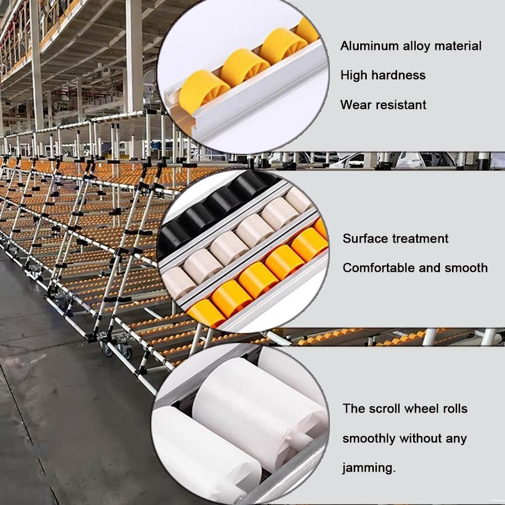 Rollenbahn-Rack-System aus Aluminiumlegierung mit geteilten Schienenrädern, Materialhandhabung, Kantenschutz, Gleitschiene (1 m/44x) und effiziente Transportlösung