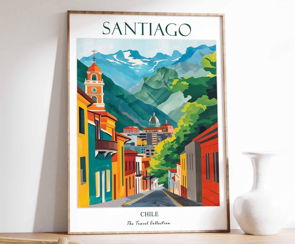Affiche voyage Santiago art tropical sur toile citation encourageante