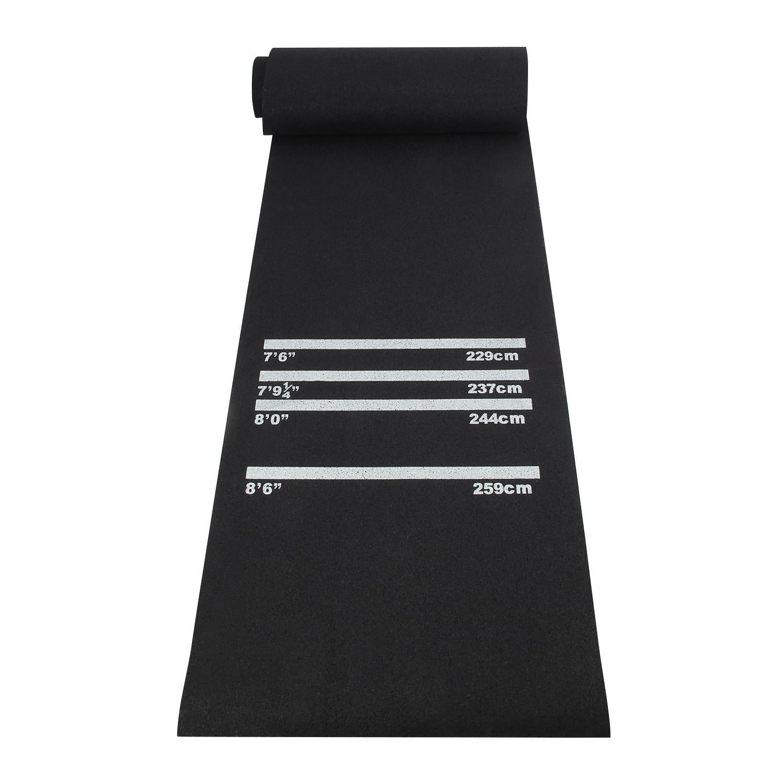 Professional Darts Mat with 4 Standard Throwing Lines Oche - Heavy Duty Non-Slip Rubber Floor Protection Mat for Steel & Soft Tip Darts - Size 300cm x 62cm