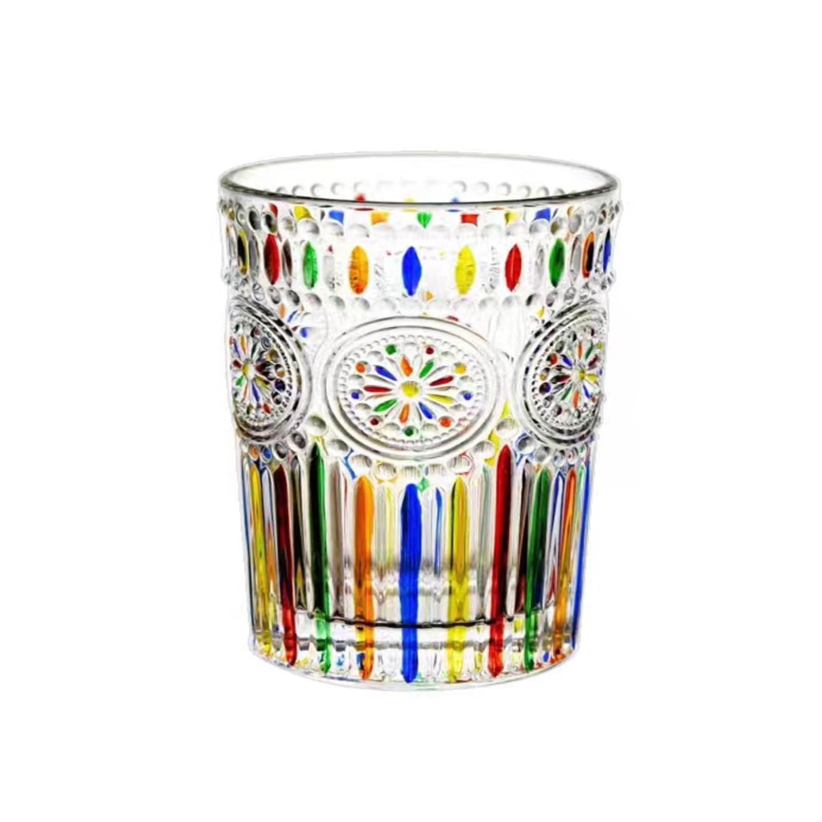 soulnioi Colorful Drinking Glasses Hand Painted Colored Water Glasses, Whiskey Tumbler for Rum, Bourbon, Scotch, Water, Drinks (F)