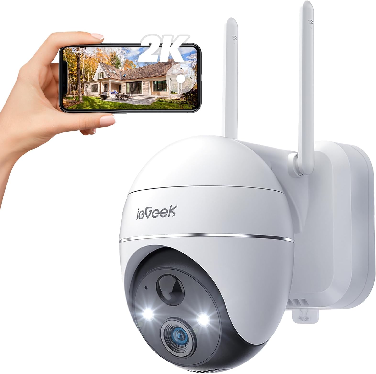 ieGeek2K 360° Wireless Security Camera Outdoor with Color Night Vision, Rechargeable Battery CCTV Camera Systems, Home PTZ Wifi Camera, Motion Detection, Siren Floodlight,Voice Intercom,Remote Access