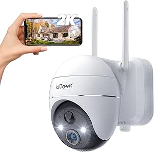ieGeek 2K 360° Wireless Security Camera Outdoor with Color Night Vision, Rechargeable Battery CCTV Camera Systems, Home PTZ Wifi Camera, Motion Detection, Siren Floodlight,Voice Intercom,Remote Access asin的图片