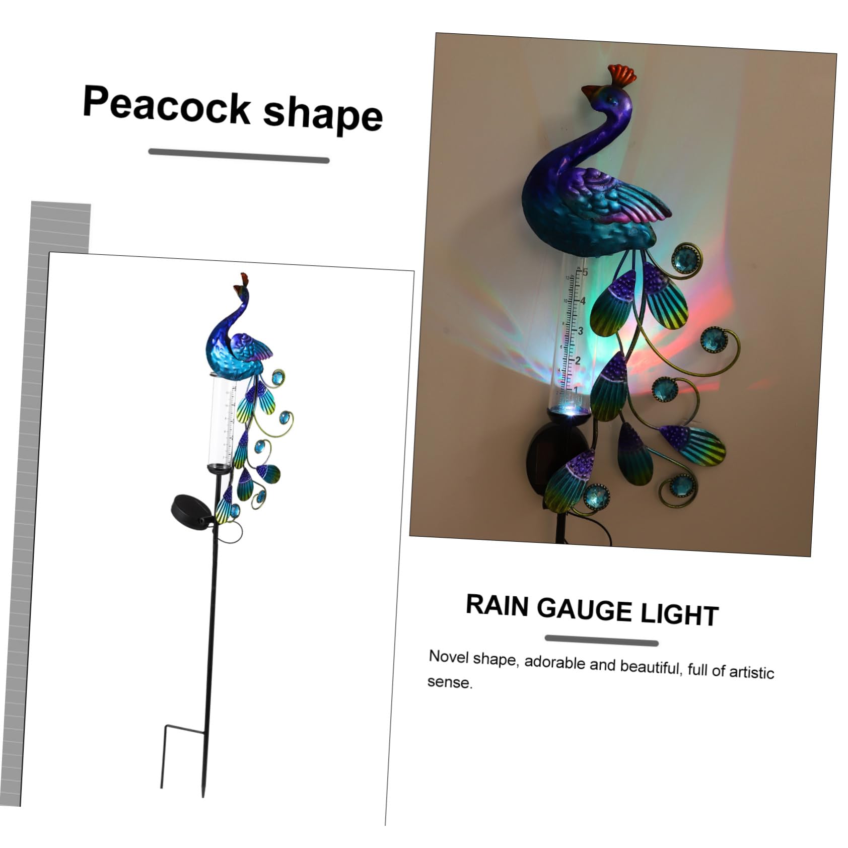 BESTonZON Lumière de Jardin Solaire Paon en Fer, Décorative pour Pelouse