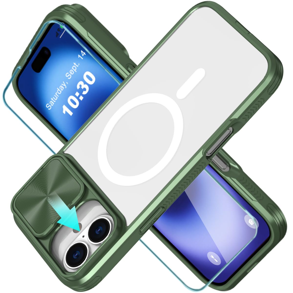 WATEFULL for iPhone 16 Plus Case with Slide Camera Lens Cover, Compatible with iPhone 16 Plus Magsafe Clear Case, [Strong Magnets][Anti Yellow] 1