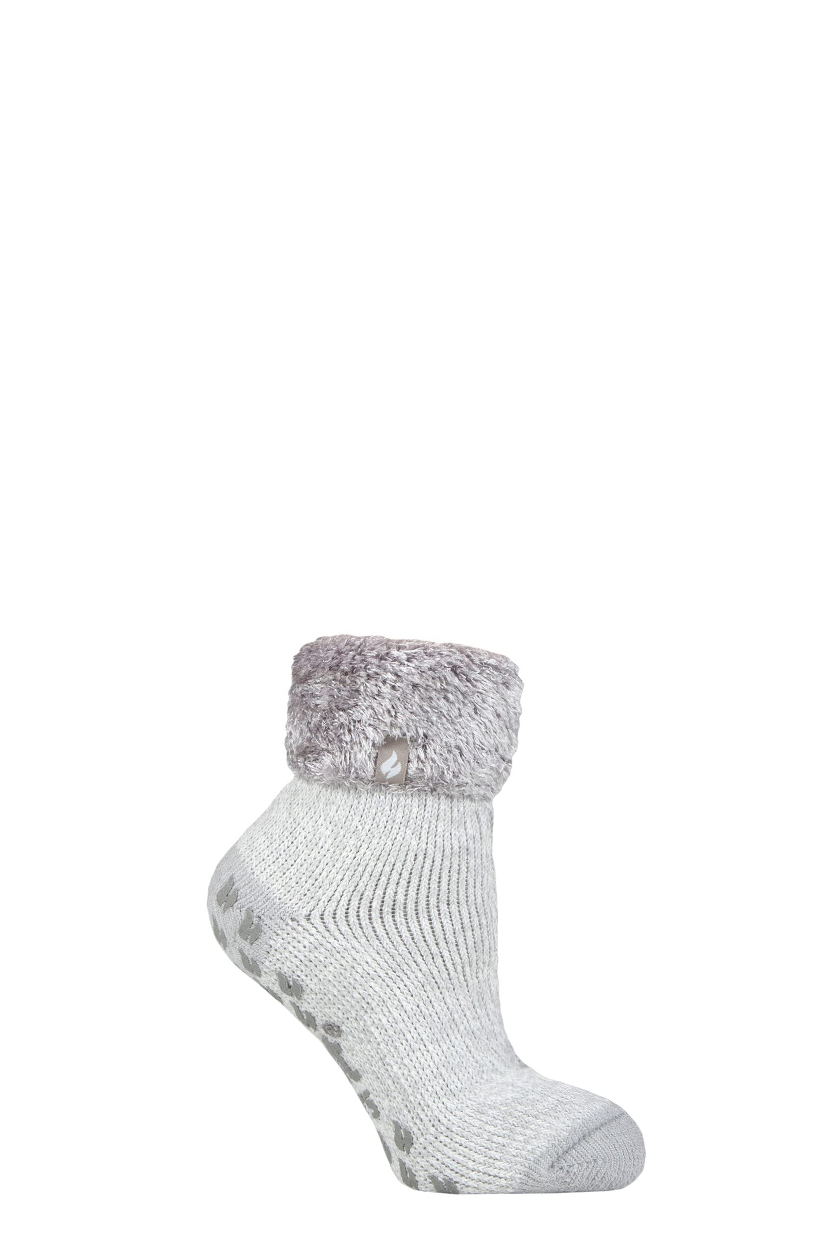 Heat Holders Women's Queenstown Plain Silver Grey Lounge Feather Turn Over Cuff Slipper Socks Pack Of 1 4-8
