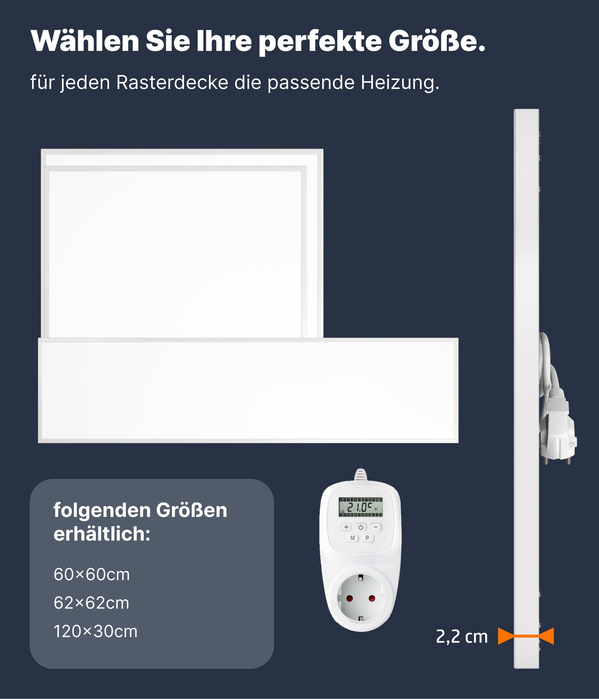 UMBRELLA® CF riscaldatore a infrarossi 60×60 cm 360 W con termostato TH12 – pannello riscaldante Carbon Crystal per parete, soffitto e controsoffitti modulari