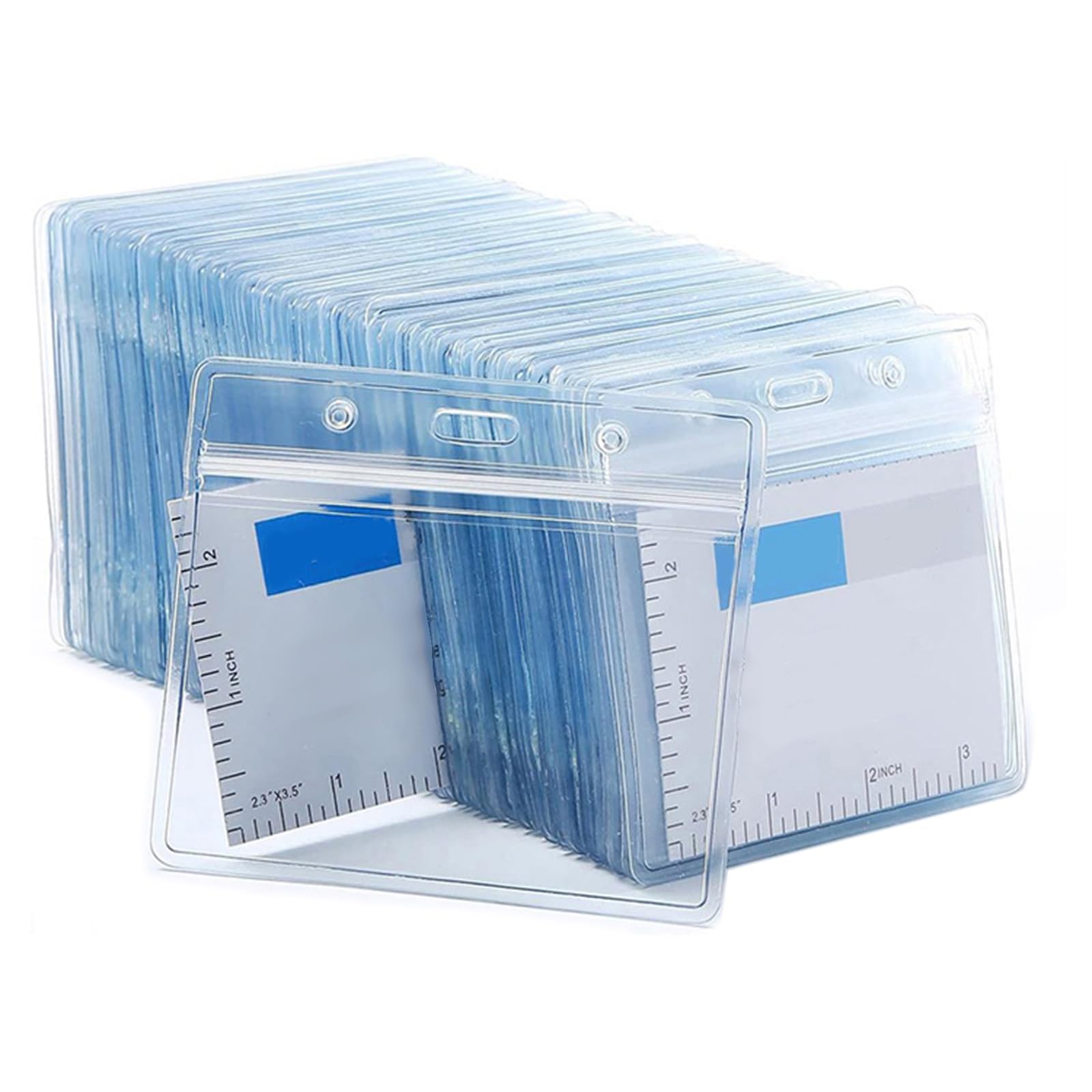Lot de 100 porte-badges horizontaux transparents pour badge, porte-nom, fournitures scolaires de bureau