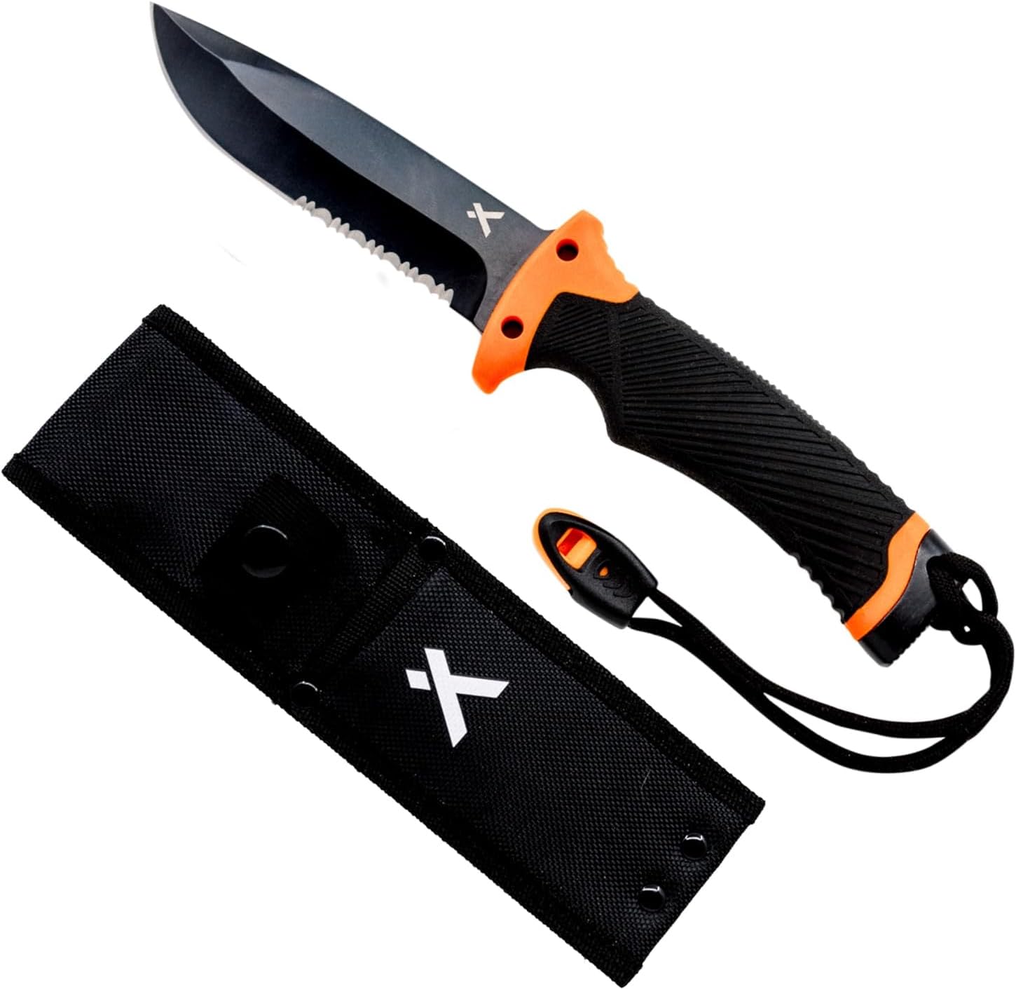 Bear Grylls Ultimate Knife - Fixed Blade Knife, Full Tang with Serrated Edge, Fire Striking Edge, and Emergency Whistle, Includes Sheath - 4.75” Blade, Stainless Steel Blade, Black