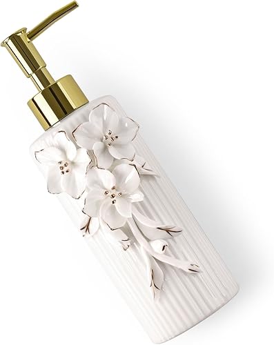 Miniatura 4 de Dispensador de jabón de flores de cerámica hecho a mano, dispensador de líquido de loción para manos, recargable para decoración de cocina y baño