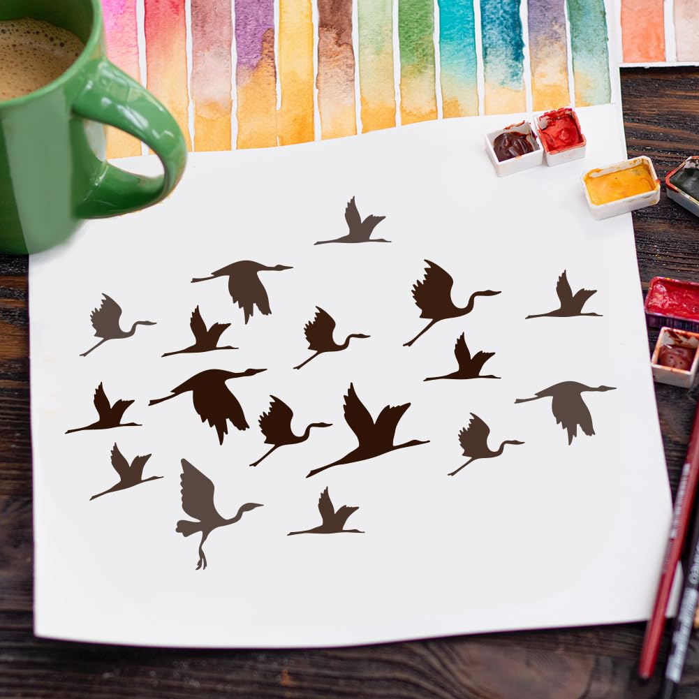 FINGERINSPIRE Cranes Stencil for Painting 8.3x11.7inch Large Cranes Birds Silhouettes Drawing Template Reusable Birds Group Painting Stencil Animal Theme Template for Wood Fabric Clothes Painting - Image 6