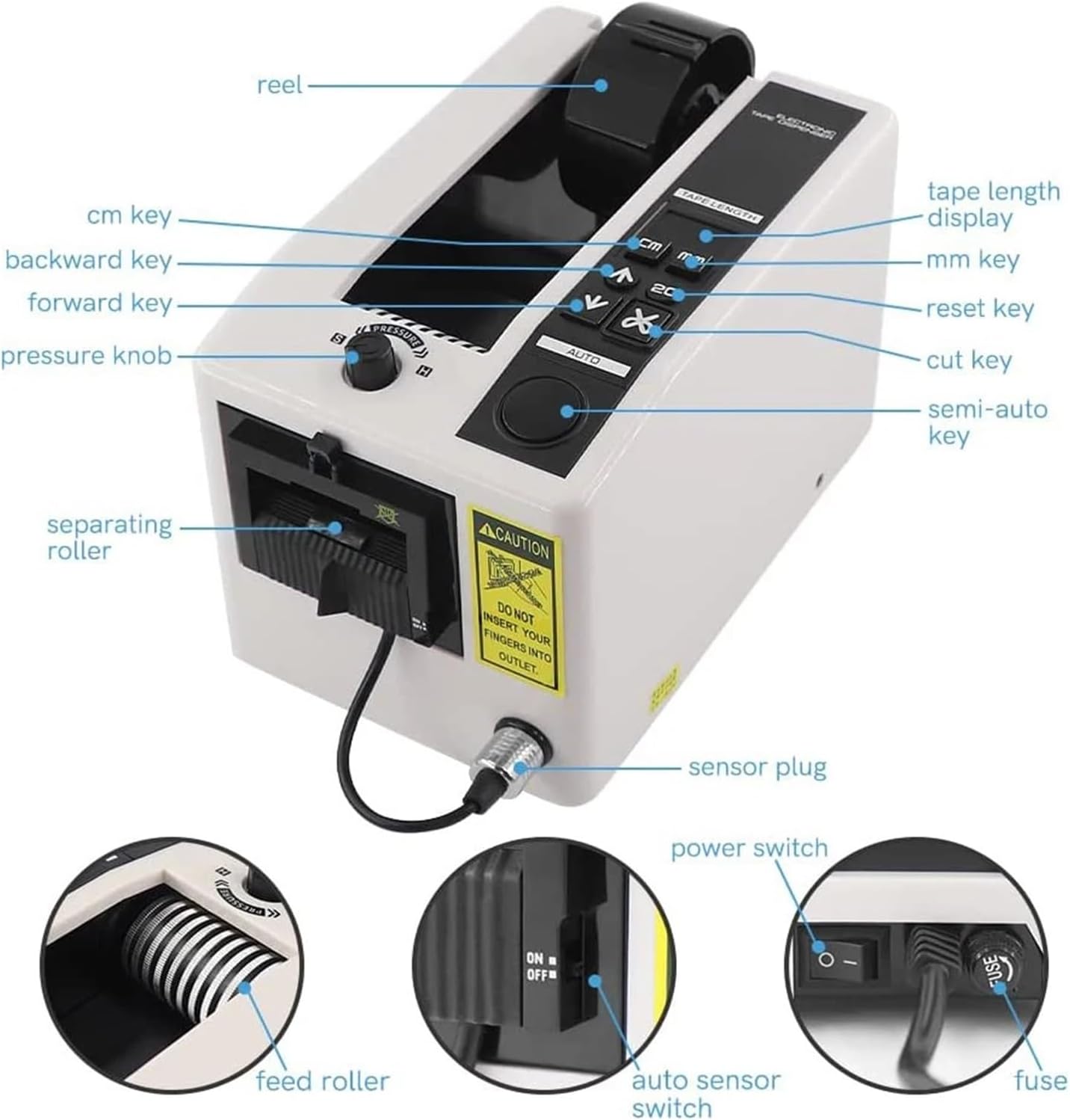 Tape Dispenser, Automatic Packing Tape Machine, M-1000 Microcomputer Cutter Office Equipment for Shipping, Schools
