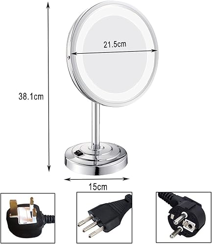 Miniatura 7 de SRVNT Espejo de maquillaje con luz, espejo de una sola cara, espejo de aumento en el soporte, giratorio de 360 para tocador, espejo de mesa HD