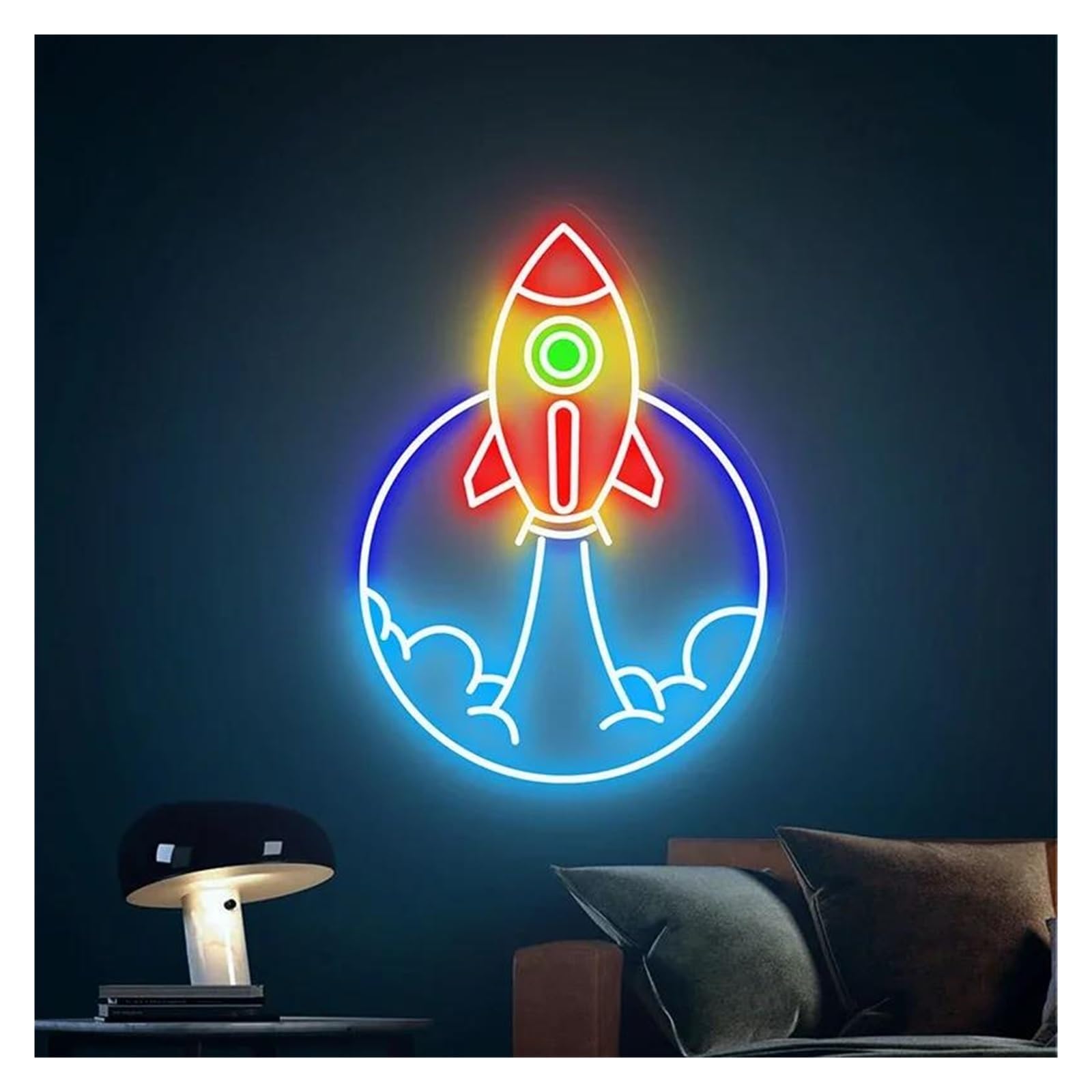 Shouxi F Sign Lamp Rocket Neon Sign Or Kids Room Bedroom Wall Art Decor Gaming Room Home Bar(,50Cm)