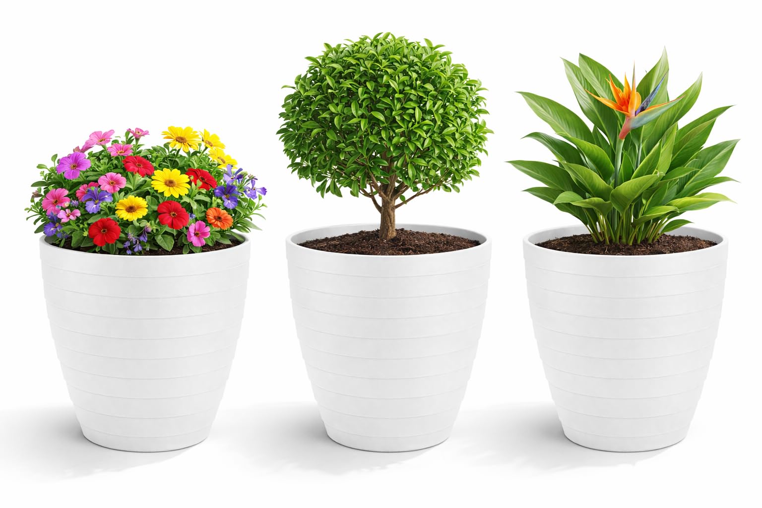 Maceteros Decorativos Interior y Maceteros Grandes Exterior - 3X Macetas Grandes Blanco Elegante (30 cm) Macetas Plastico con Drenaje - Tiestos para Plantas, Jardín, Terraza y Balcón — view 9