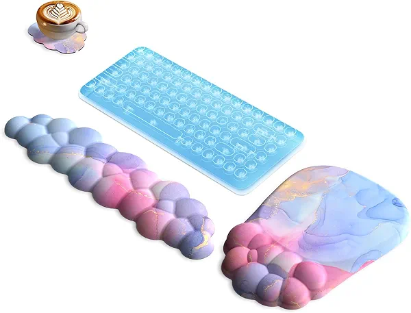 AKIT Ergonomic Mouse Pad with Wrist Rest for Computer Keyboard, Bubble Massage Cloud Wrist Rest Keyboard Pad and Cute Rainbow Mouse Pad with Wrist Support Soft Foam Non Slip Gel Mouse Pads Desk Office