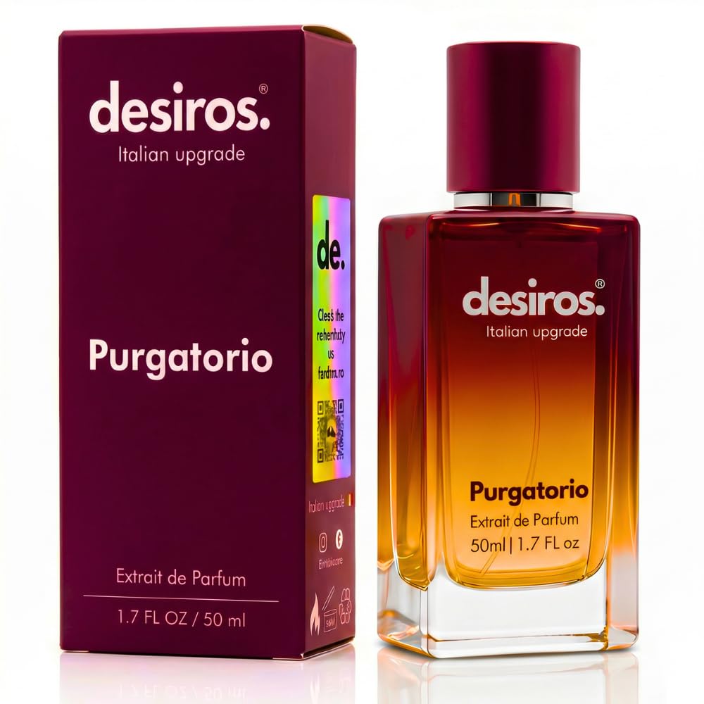 Desiros Purgatorio - Italienischer Herrenduft, verführerisch, holzig, intensiv, 50 ml | Markenduft, Pheromonparfum, Eau de Parfum für den Abend, 25% ätherische Öle, Tabaknoten, Oud, Weihrauch, Geschenk für Herren