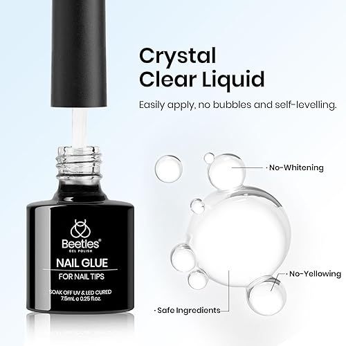 Miniatura 6 de beetles Gel Polish Pegamento de uñas de gel 9 en 1 para puntas de uñas acrílicas transparentes, pegamento de uñas súper fuerte de larga duración