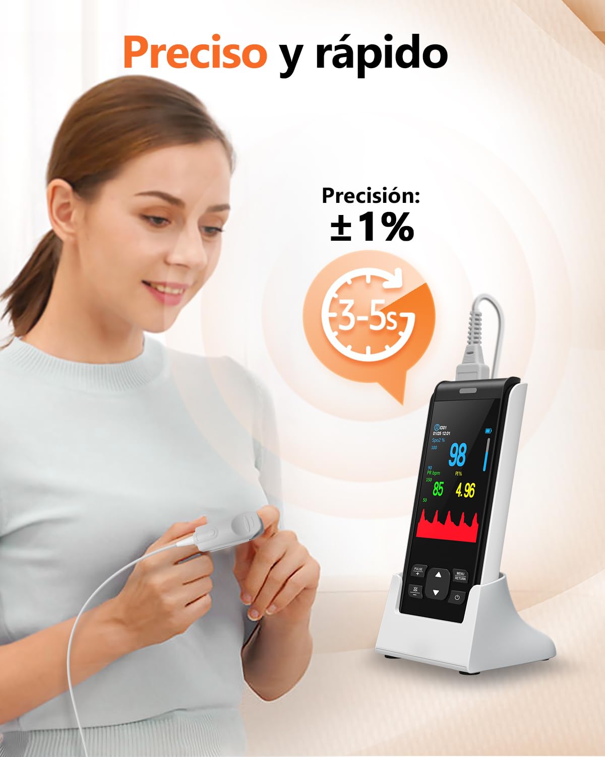HealthTree 50F Pulsioxímetro de Dedo Recargable, Oxímetro Bluetooth Portátil, Precisión ±1% con Pantalla OLED Lectura 5-8s Saturacion Oxigeno (SpO2), Frecuencia Cardíaca y PI para Deporte Viajes Hogar