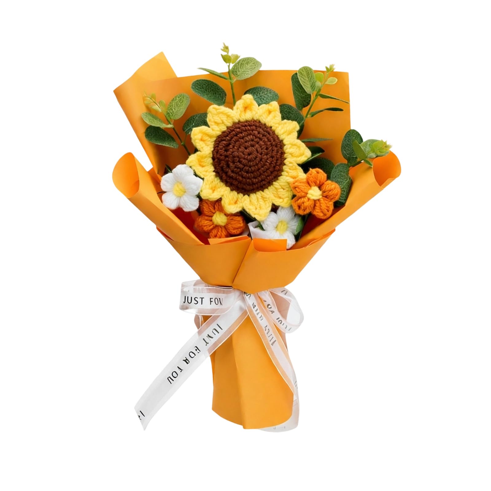 XLTXWD Knitted Flowers, Crochet Flowers Hand-Woven Artificial Floral Arrangement for Mother’s Day Birthday Valentine's Day Wedding Graduation Anniversary (Sunflower2)