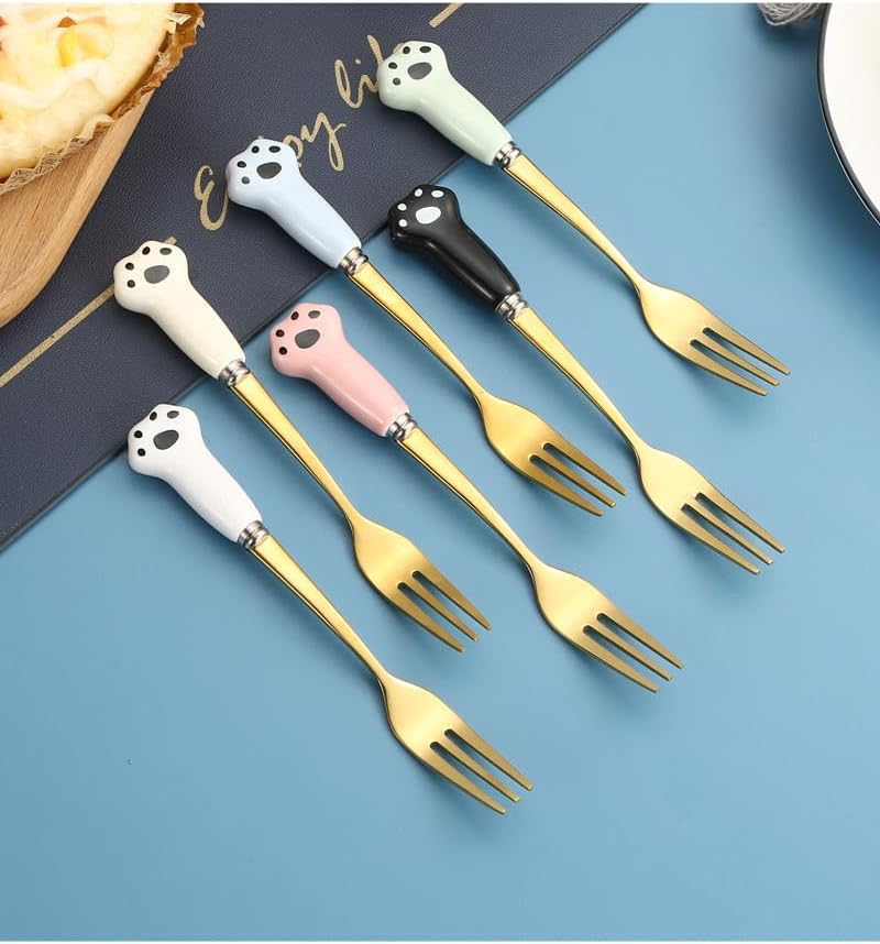 Cutlery Set, 6/24/36/48 Pieces Stainless Steel Fruit Forks, Cake Dessert Forks, Ceramic Handle Forks, Home Cutlery Flatware Set,Gold-4Set-24Pcs