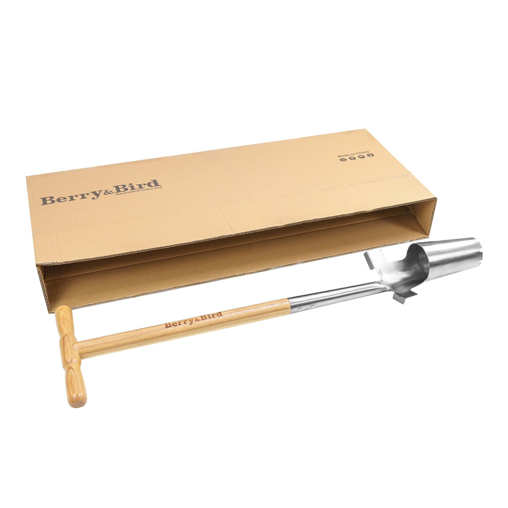 Berry&Bird Fioriera per bulbi con manico lungo in acciaio inox, manico ergonomico a T e design inferiore seghettato, strumento multiuso per scavare fori per piantare tulipani, iris, narcisi
