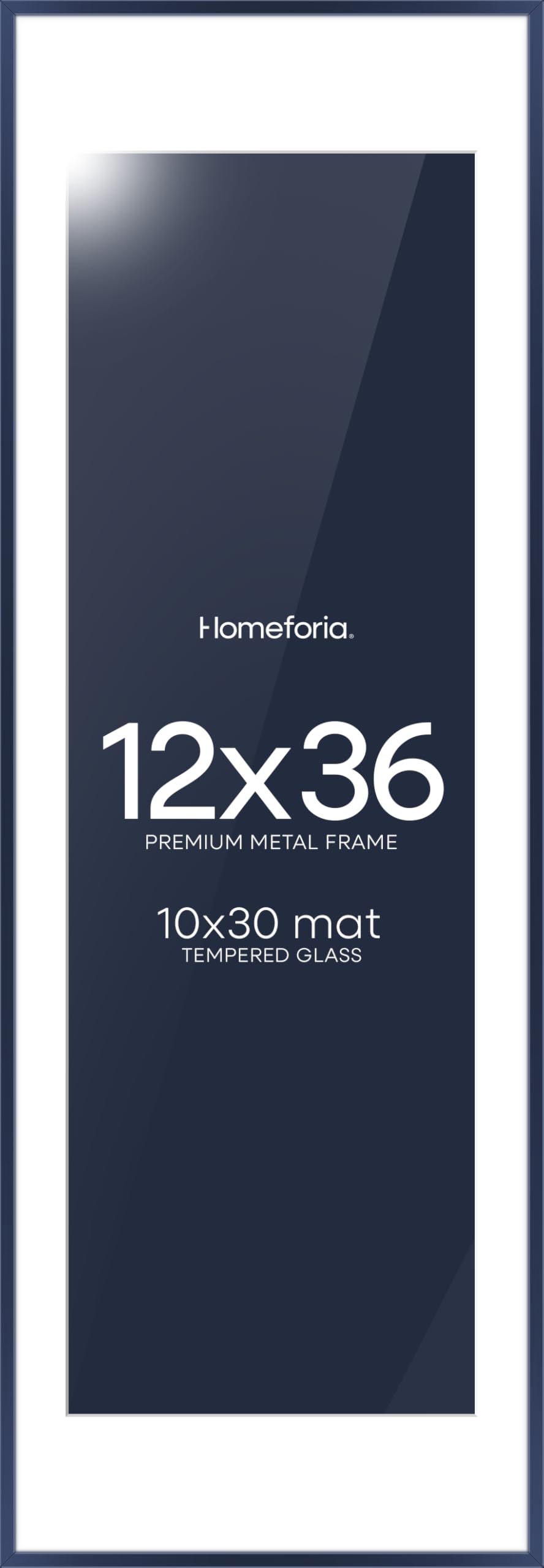 Homeforia 12x36 Blue Picture Frame, High-End Metal, 10x30 Mat, Glass | High End Aluminum, Tempered Glass, Acid-Free 10x30 Removable Mat, 12x36 in Edge-to-Edge Display 36x12, Wall Kit, Set Of 1