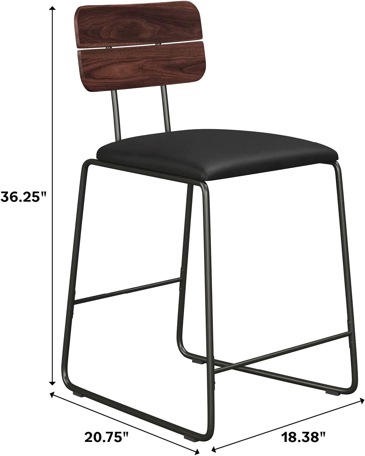 Walker Edison Modern 2-Piece Minimalist Counter Stools with Wooden Back, Set of 2, Black