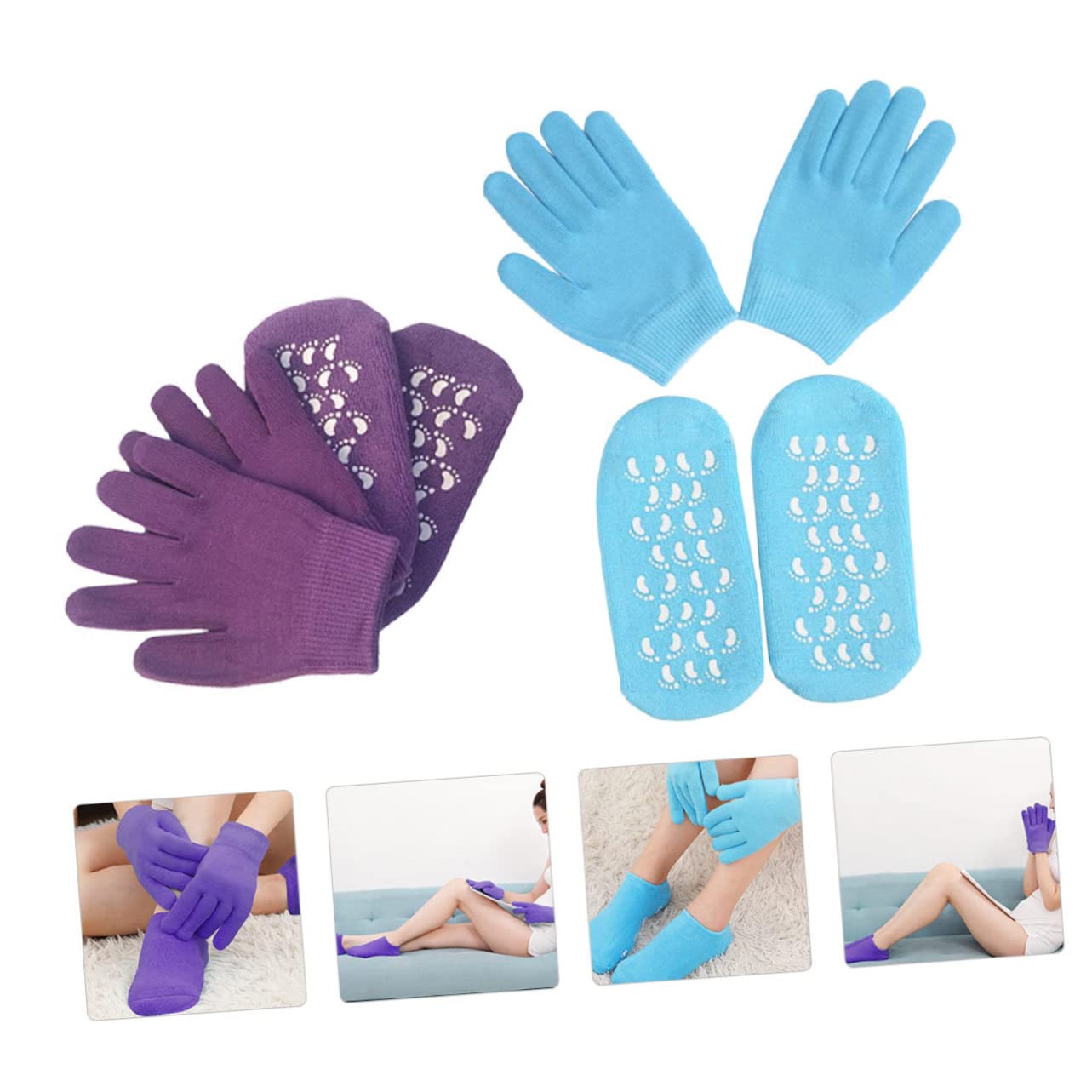 Set di 2 Calzini e Guanti Idratanti in Gel Phytagel Riutilizzabili per Cura Professionale di Mani e Piedi in Spa e Uso Quotidiano