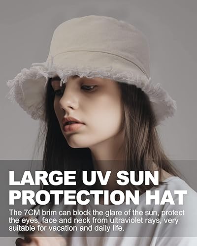 Miniatura 8 de Zylioo Sombreros de pescador deshilachados XS-2XL, sombreros de pescador con borla y correa para la barbilla, sombrero de pesca con flecos de talla