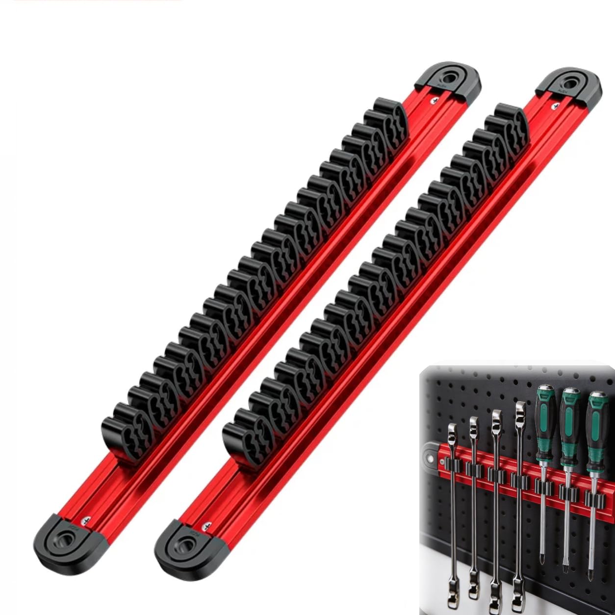 2 Pz Barre Magnetiche per Attrezzi, 40cm Porta Attrezzi Magnetico con 12 Clips da 1-7mm Barra Magnetica Portautensili Organizzatore di Bussole Porta Bussole Magnetiche per Garage Officina