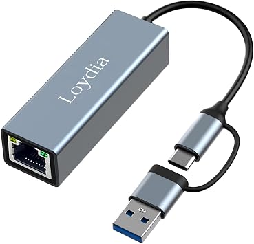 Loydia USB C to Ethernet Adapter, USB 3.0 to RJ45 1000Mbps Gigabit Ethernet LAN Network Adapter for Laptop, PC, Compatible with Windows 11/10, MacOS, Linux
