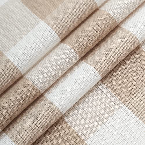 Jubilantex 2 Pieces Buffalo Check Semi Sheer Curtain Panels Tan And White Plaid Textured Curtains Drapery, Farmhouse Grommet Window Drapes For Living Room Bedroom, 40''X63'' #TOP4