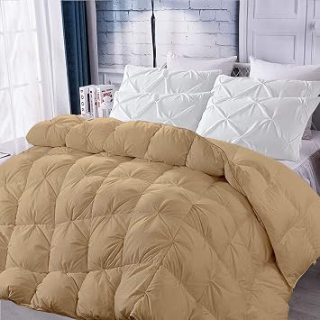 Taupe Comforter Twin-XL 68 x 90 Size 1 Piece Pinch Pleated Goose Down Alternative Quilted Comforter with 4 Corner Tabs 500-GSM Fill Power 100% Egyptian Cotton All Season Weather