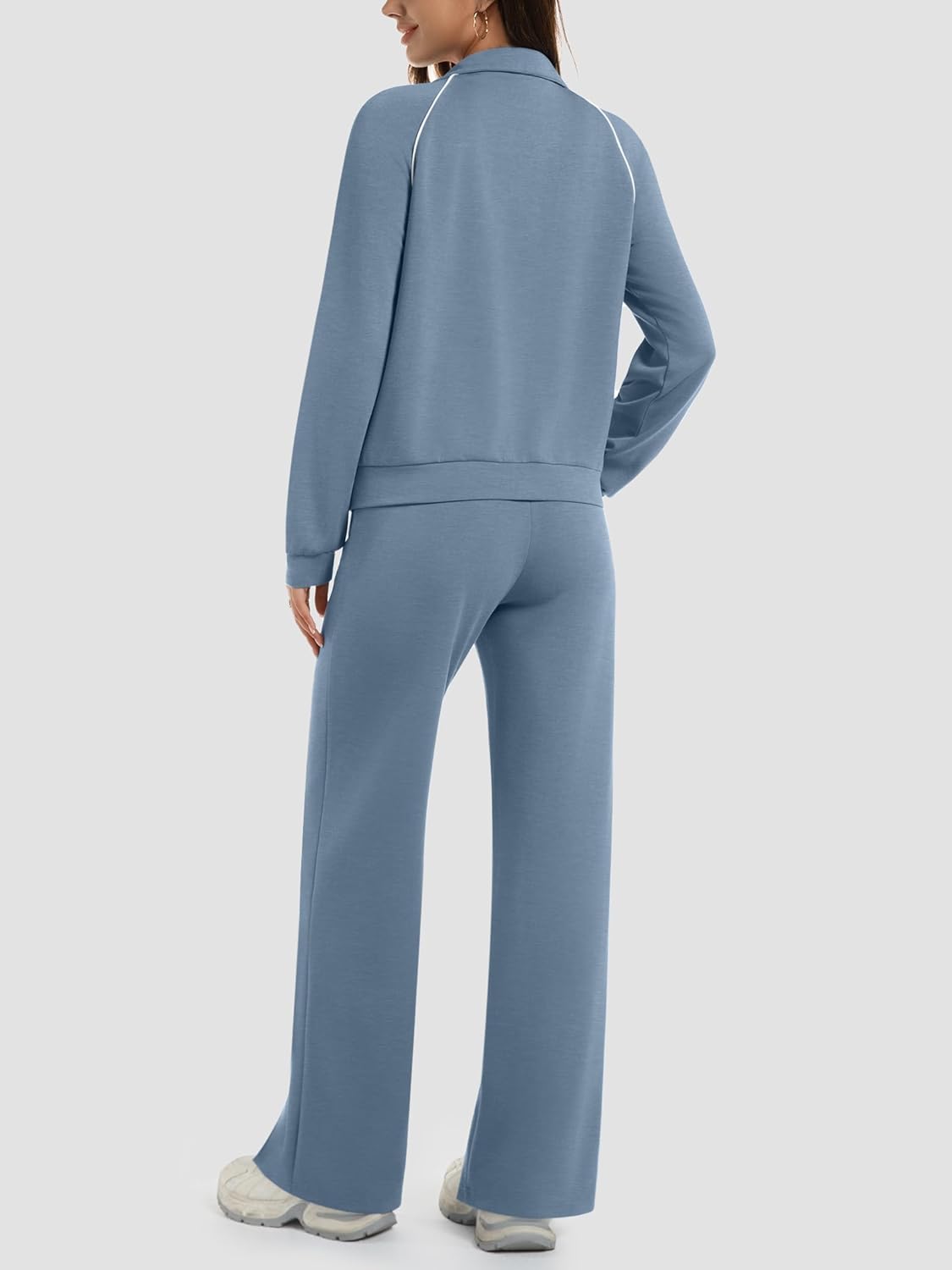 Casly Lamiit Womens 2 Piece Outfits 2025 Fall Casual Zip Up Sweatsuits Lounge Set Travel Wide Leg Pants Striped Tracksuit - Image 5