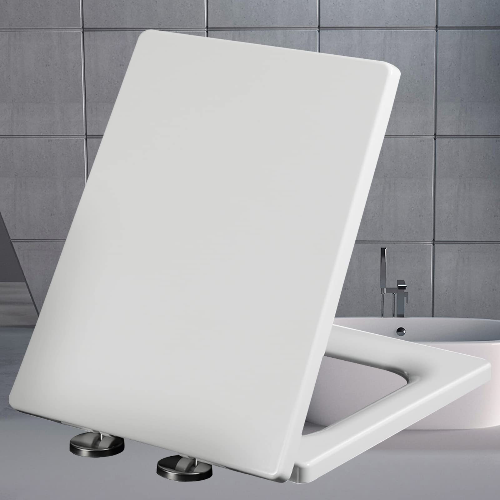 Asientos De Inodoro Asiento De Inodoro Familiar De Servicio Pesado De Cierre Blando Blanco Con Asiento De Retrete Antideslizante, Fácil De Limpiar, Estable, Con Parachoques De Asiento Antideslizante,