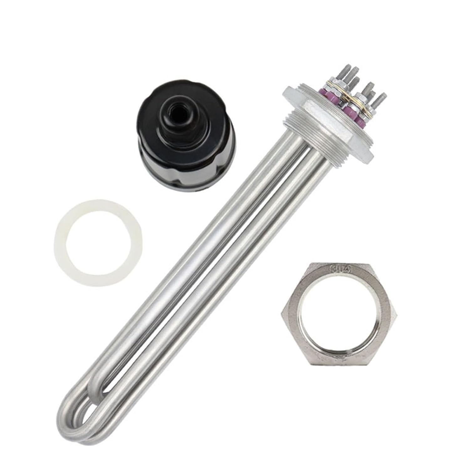 DN32 Stainless Steel 4500W Water Heating Element Electrical Tubular Immersion Heater for Tank Boiler 1Pcs(Heater Thread nut)