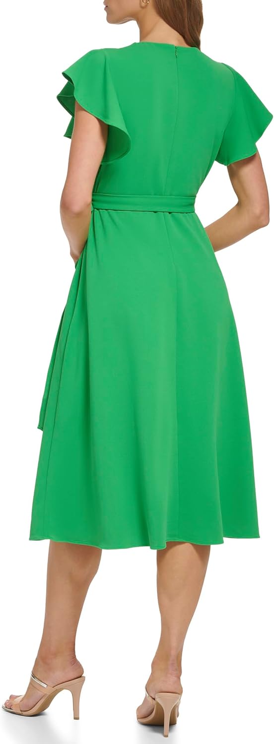 DKNY Womens Flutter Sleeve Tie Fit & Flare Midi Dress - Image 4