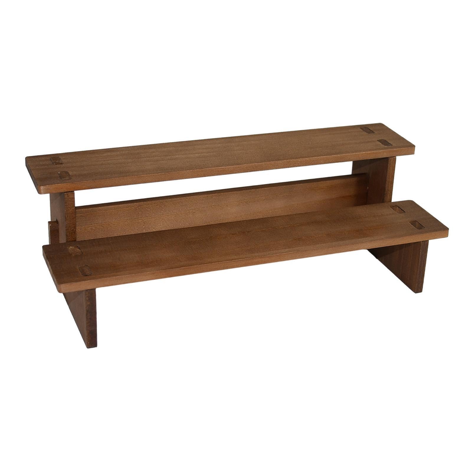 PIXZCSA Stunning Wooden Riser Shelf Organizer For Jewelry Displays And Craft Décor In Home Office And Retail Environments Wooden Riser Display Shelf, Brown, 2 Layer 30cm