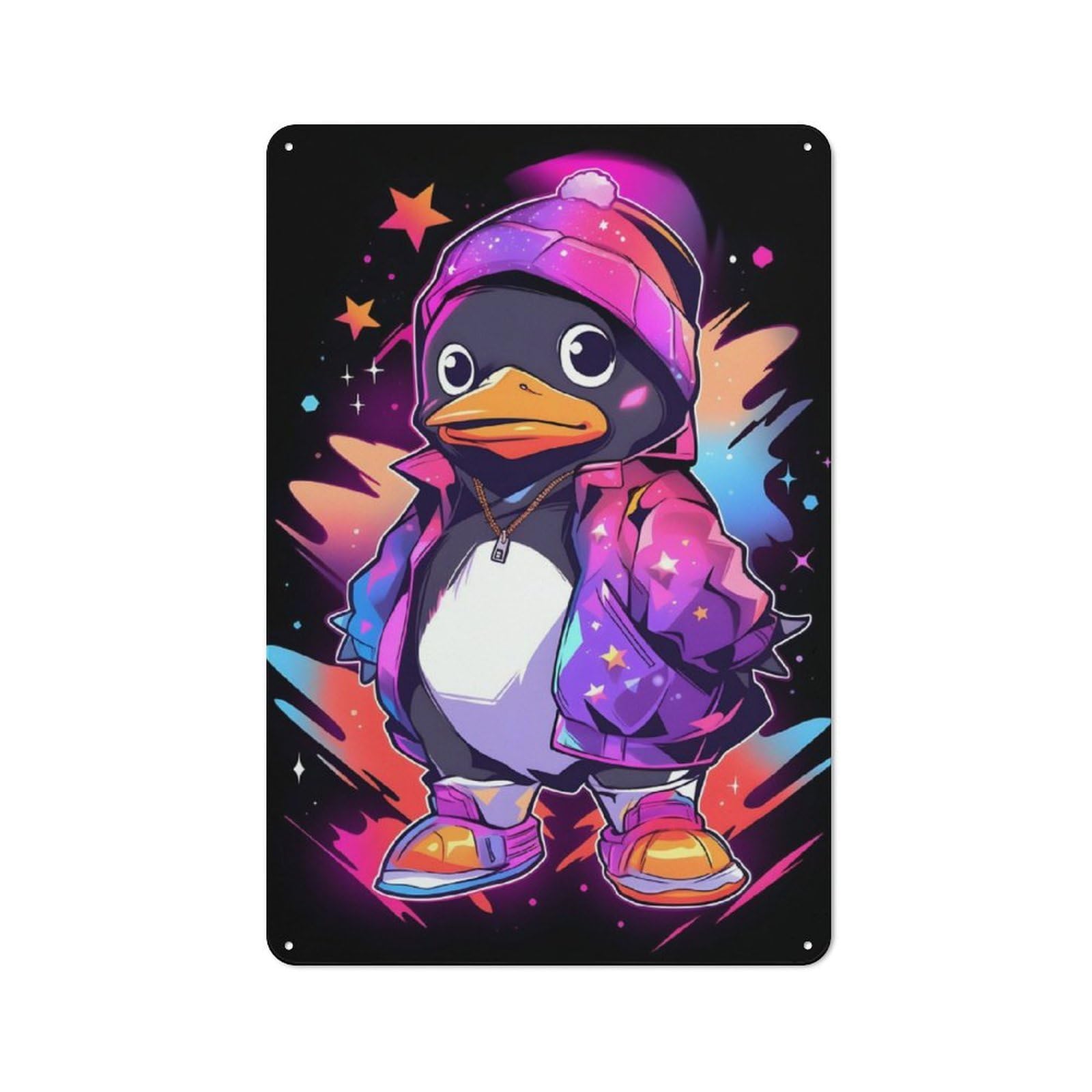 Junmoney Cool Colorful Penguin Vintage Metal Wall Decor 30X20cm, Garage Metal Sign For Workshop, Basement, Shed Or Games Room