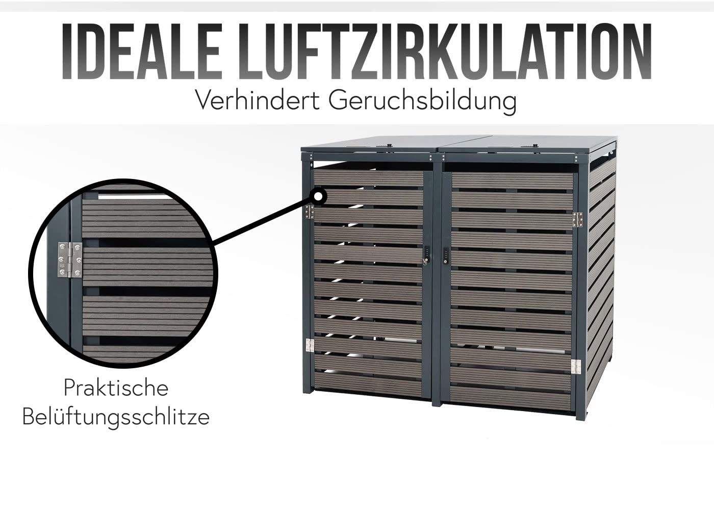 3x copribidoni box spazzatura rifiuti HWC-K14 84x205x119cm metallo WPC - teak