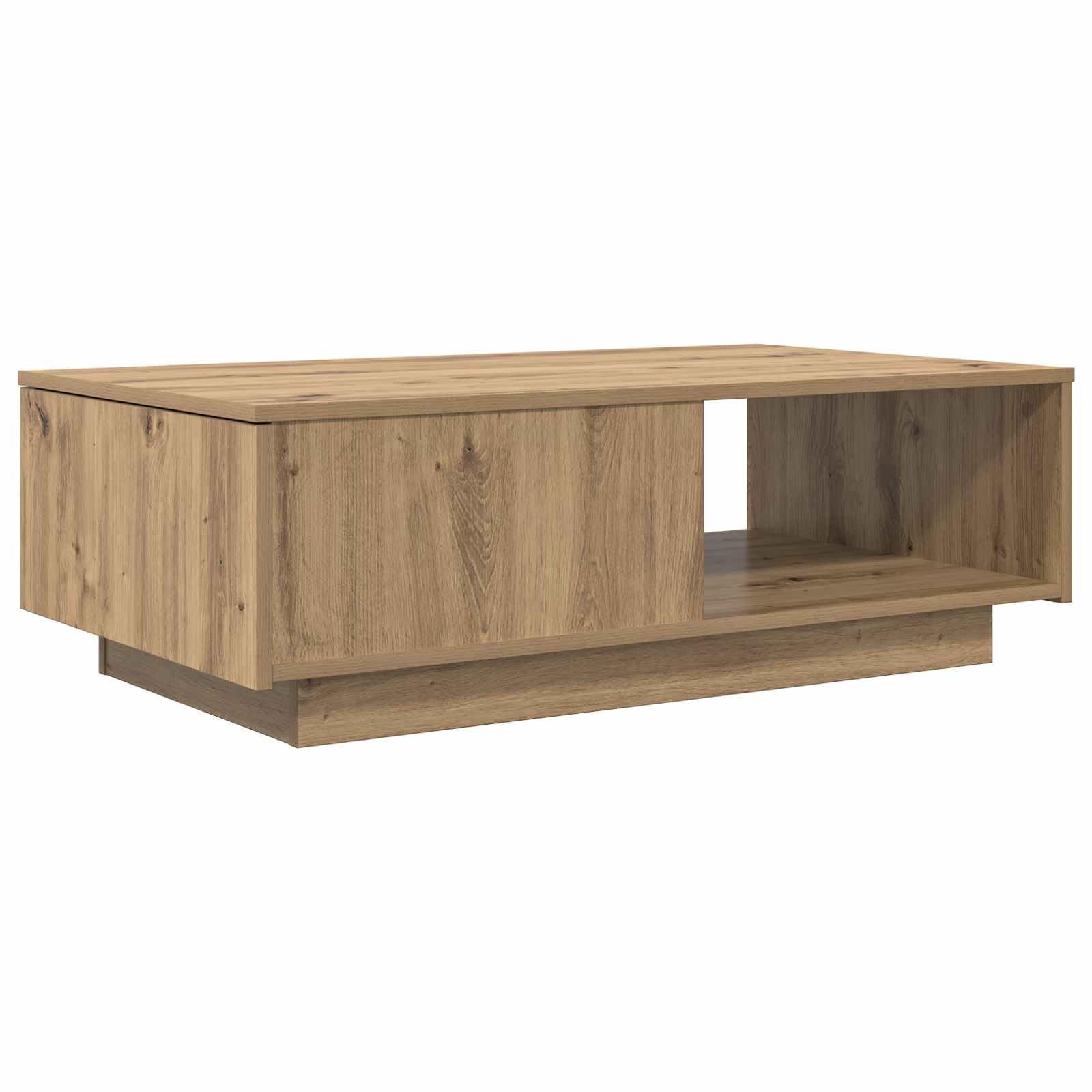 Table basse en chêne Artisan 95x55x31 cm avec tiroir de rangement discret