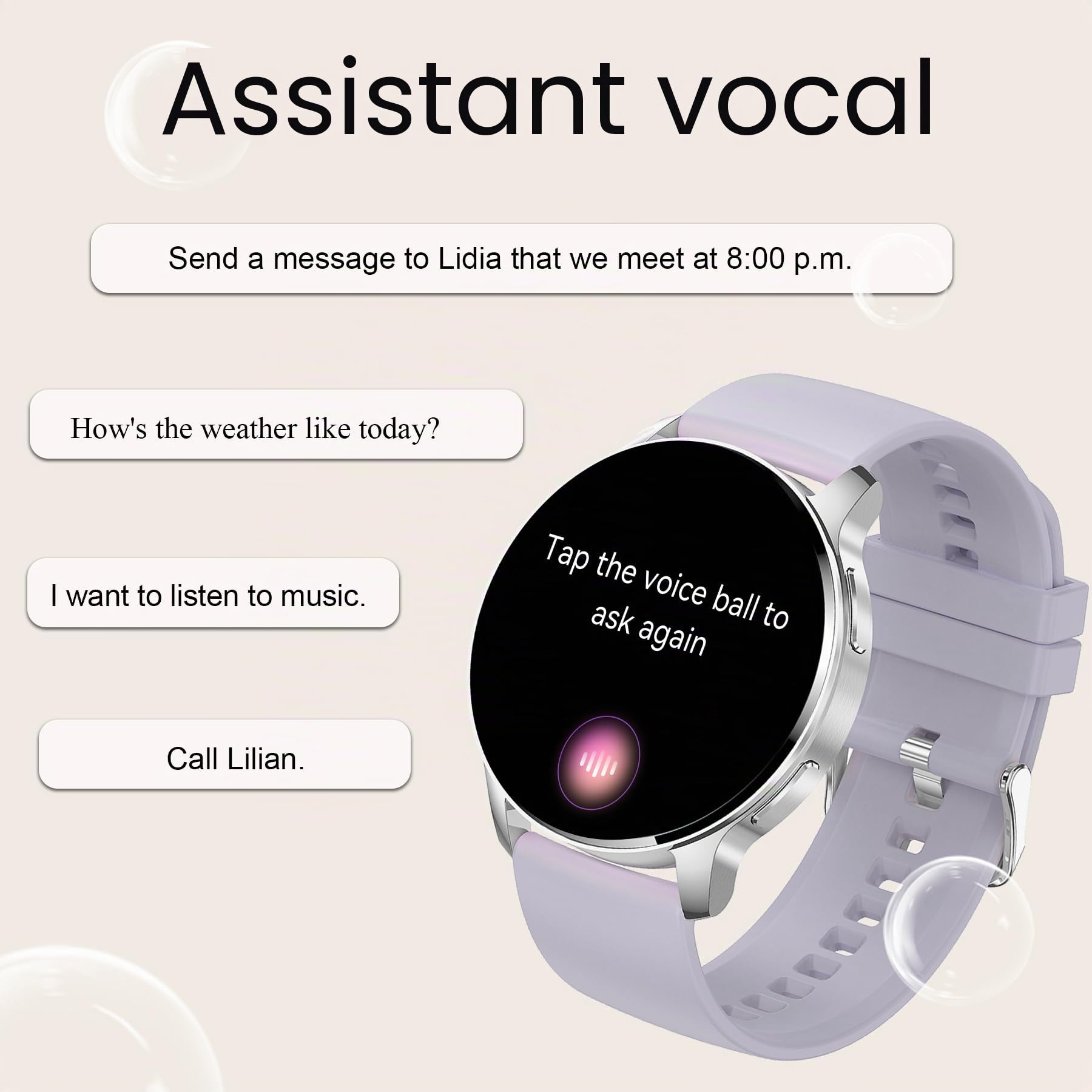 Montre intelligente pour homme et femme avec appels et réponse, notifications de message, 1,32" Montre de fitness numérique, 20 sport SpO2 sommeil cardiofréquencemètre, Android iOS Smart