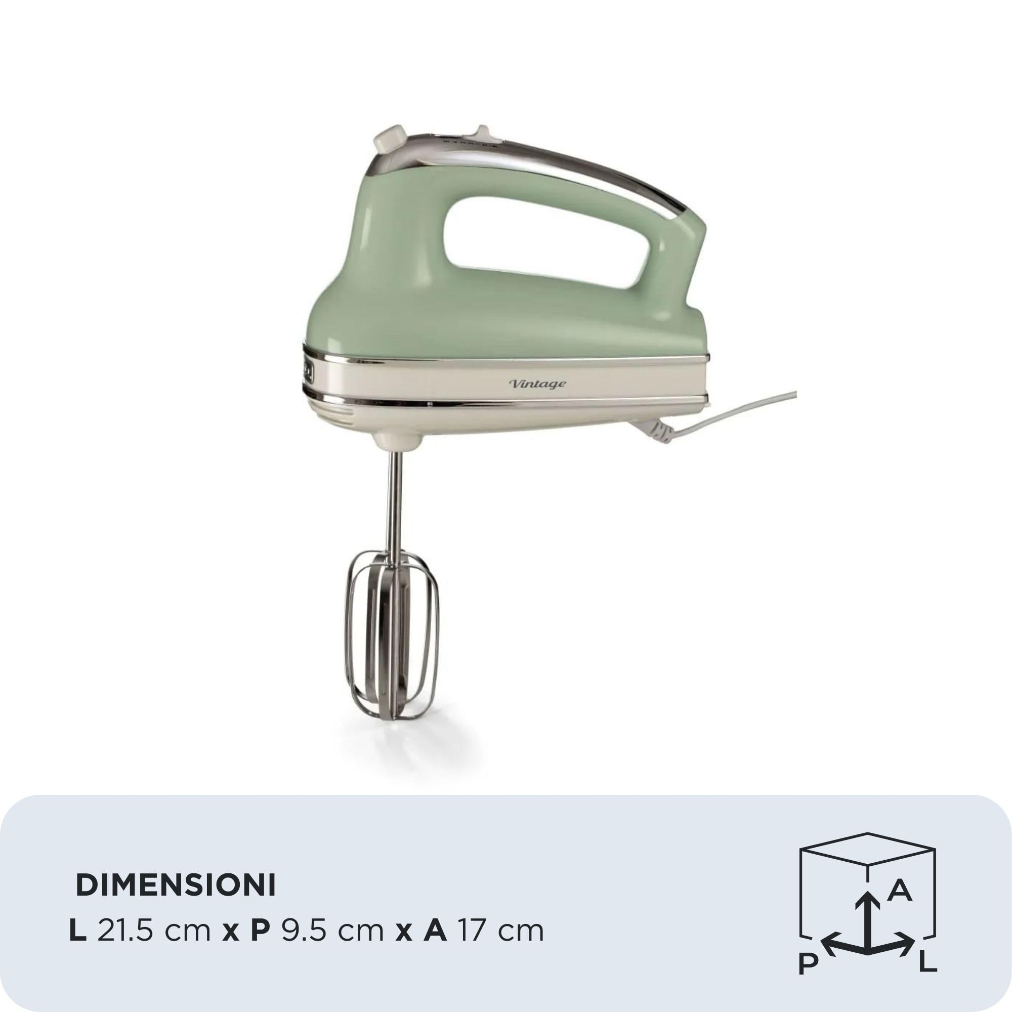 Ariete 1548 Batidora de Mano Vintage 450W 5 Velocidades Función Turbo 2 Batidores Verde