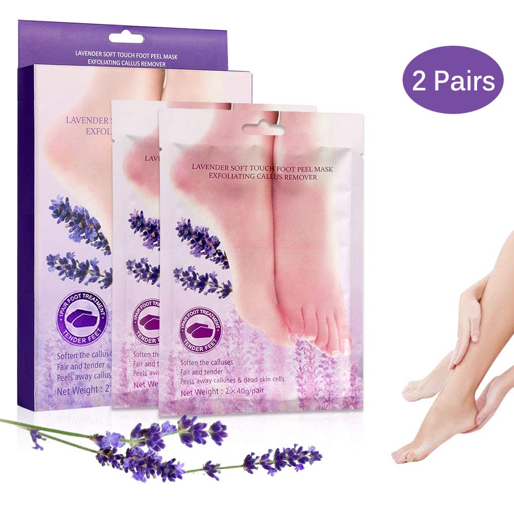 HAUEA Exfoliating Foot Mask Deep Moisturizing Feet Care Anti Aging Foot Peeling Mask Detox Remove Dead Skin,Calluses and Cracked Heel Exfoliating Socks for Men & Women(2 Pair, Lavender)