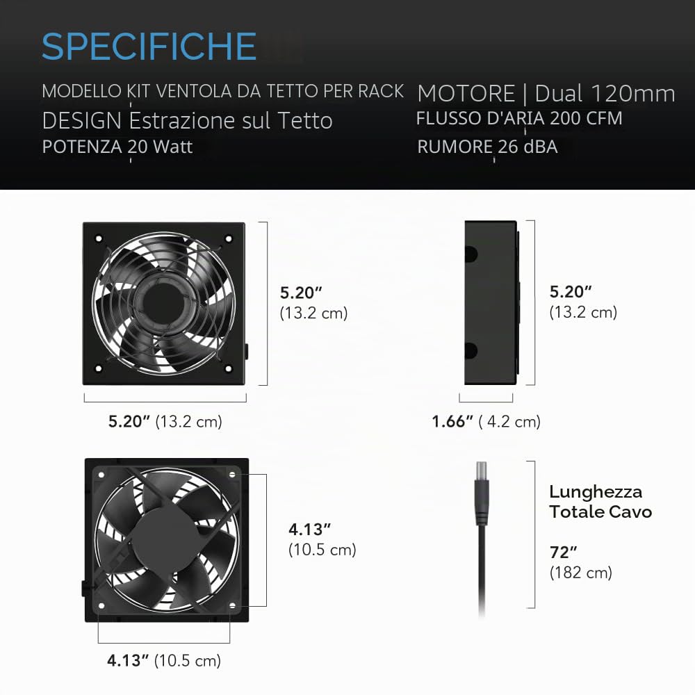 AC Infinity Kit Ventola Rack ROOF, silenzioso con Doppia Ventola e Regolatore di Velocità, per Raffreddamento AV, Home Theater, Rack da 48 cm, 19 Pollici