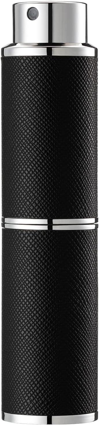 Travel Perfume Bottle Refillable - 8ML Leather Empty Mini Cologne Spray Atomizer Men - Small Fragrance Sample Sprayer - Portable Refill Travel Essentials Container with Black