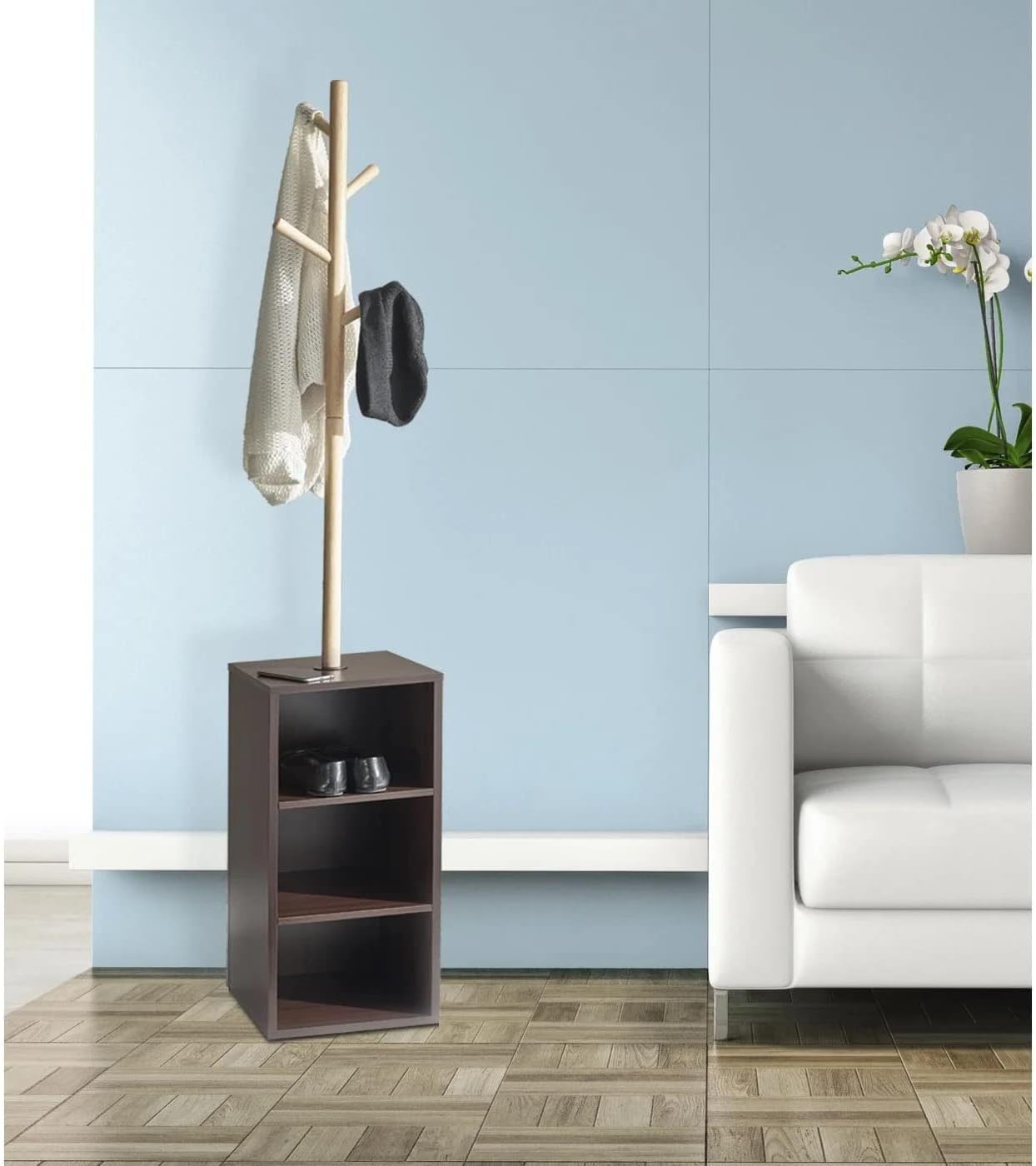 Adesso Hutch Storage Coat Rack, Walnut