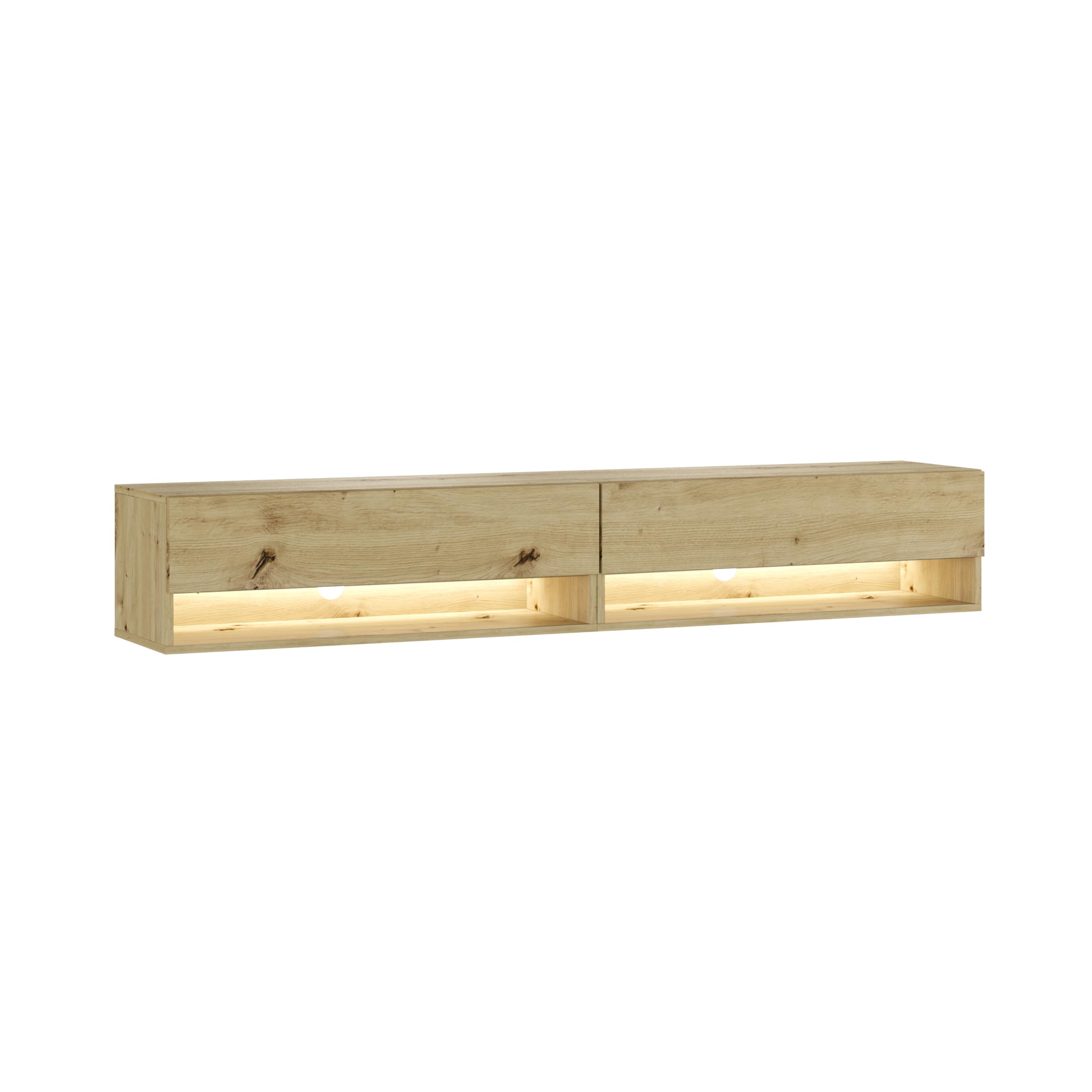 Meuble TV chêne 180cm Skraut Home avec éclairage LED moderne pour salon