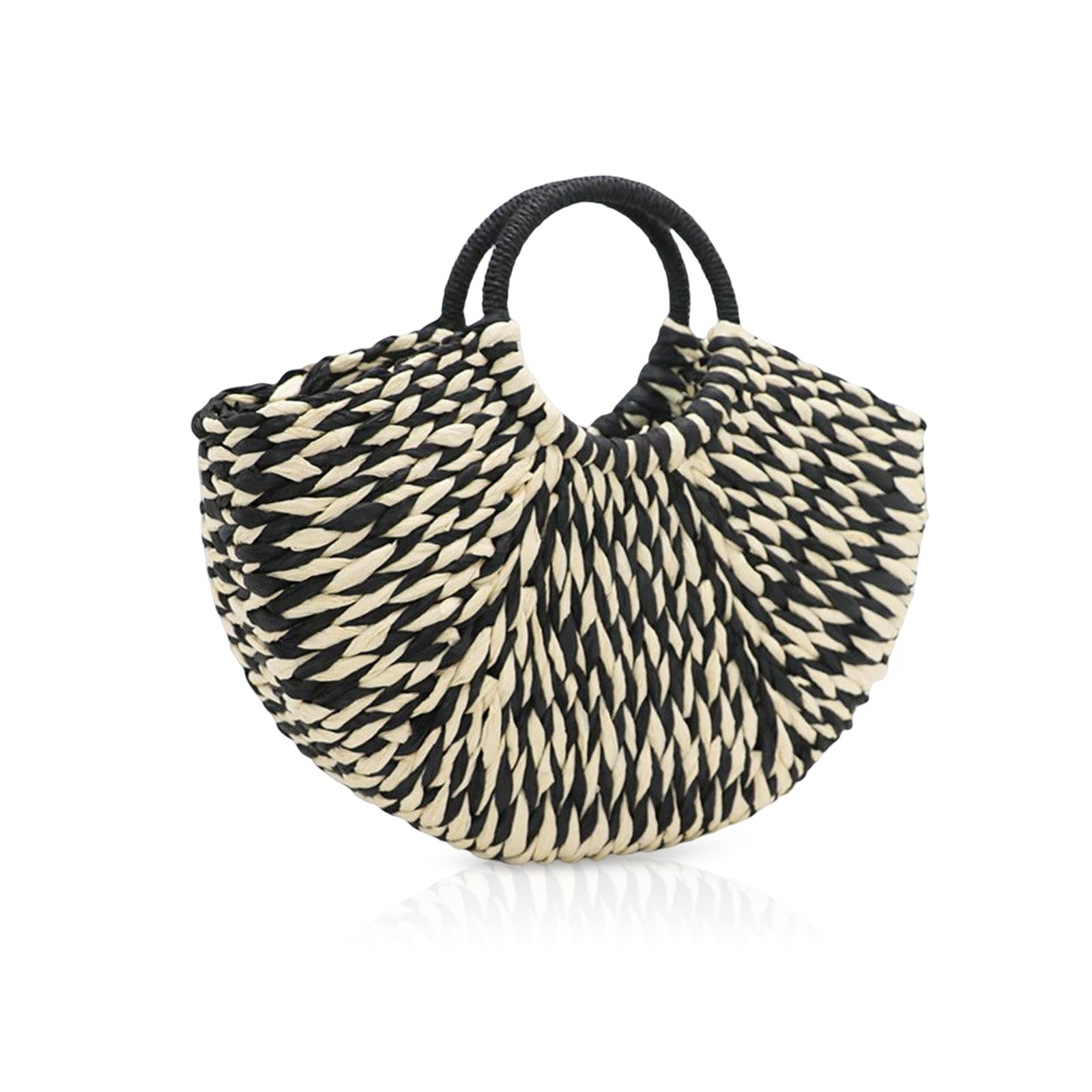 NICOLE & DORIS Bolsa de Playa de Verano Bolso de Paja Mujer Bolsos de Mano Multicolor Bolsa Tejida de Ratán para Viajes en la Playa y Uso Diario Blanco y Negro